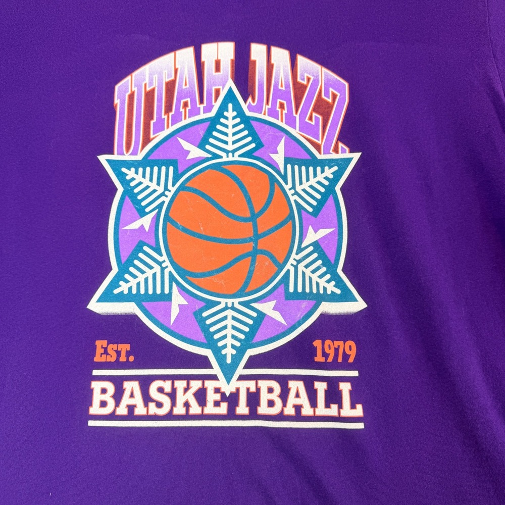 Utah Jazz Vintage Long Sleeve Shirt Purple Graphic Tee Mens XL NBA 1979 Est - Picture 3 of 12